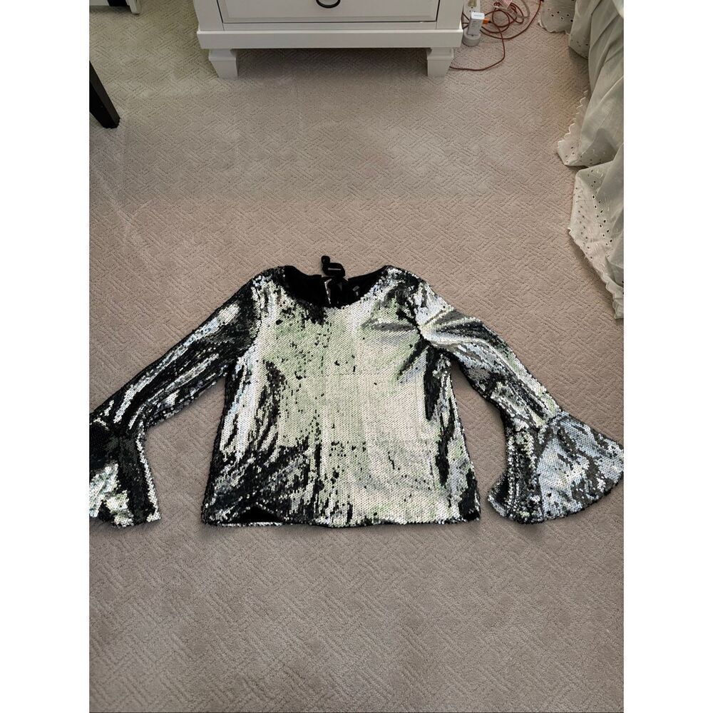 NWOT Design Lab Sequin Bell Sleeve Blouse